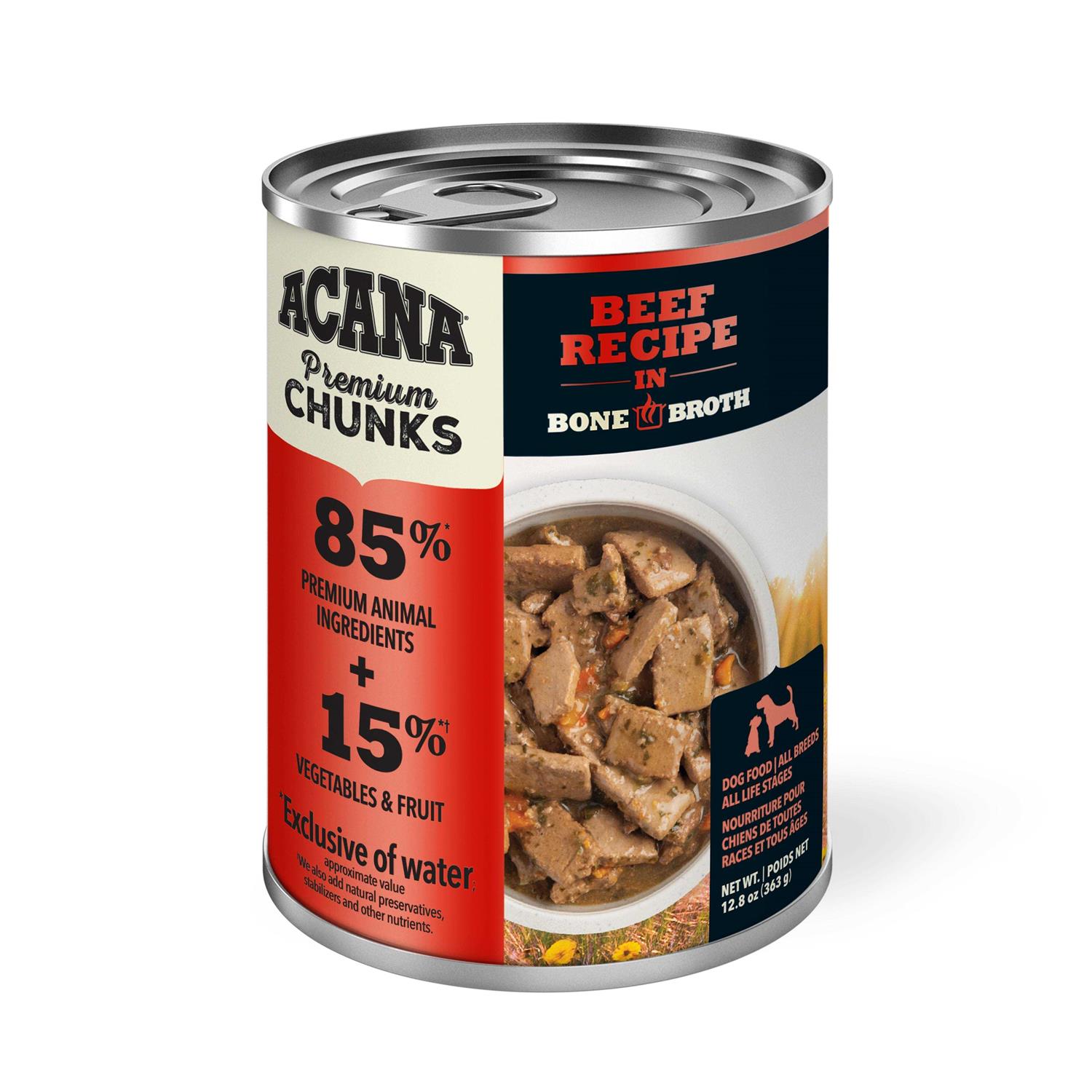 Acana Premium Chunks Dog Food Beef Recipe in Bone Broth