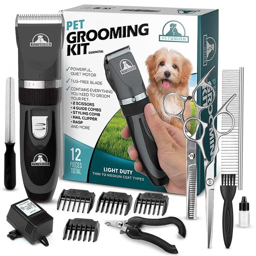 Pet Union Professional Dog Grooming Kit Cordless Low Noise Dog Clippers for Grooming Thick Coats