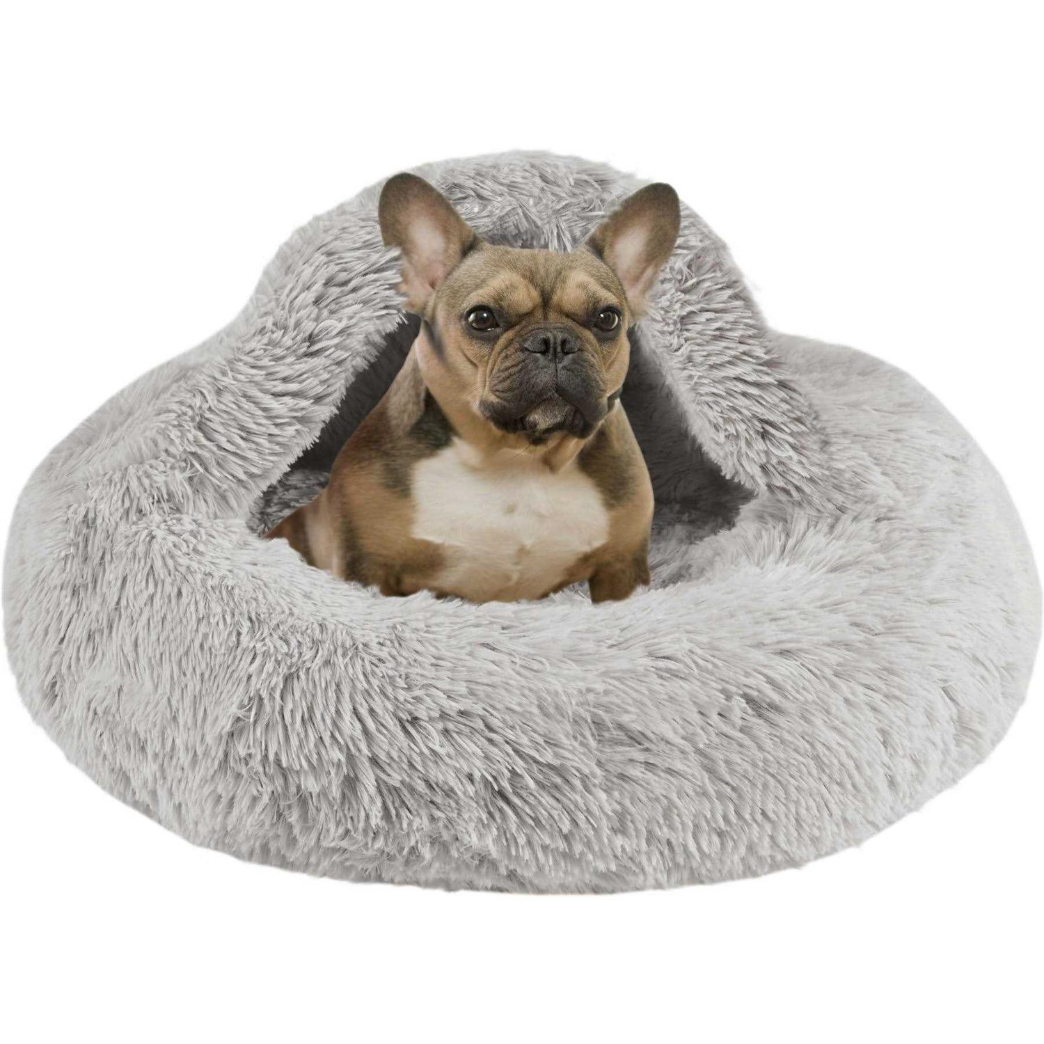 Friends Forever Luna Donut Cat Bed Cave Soft Faux Fur Hooded Blanket Dog couch For Indoor Pet