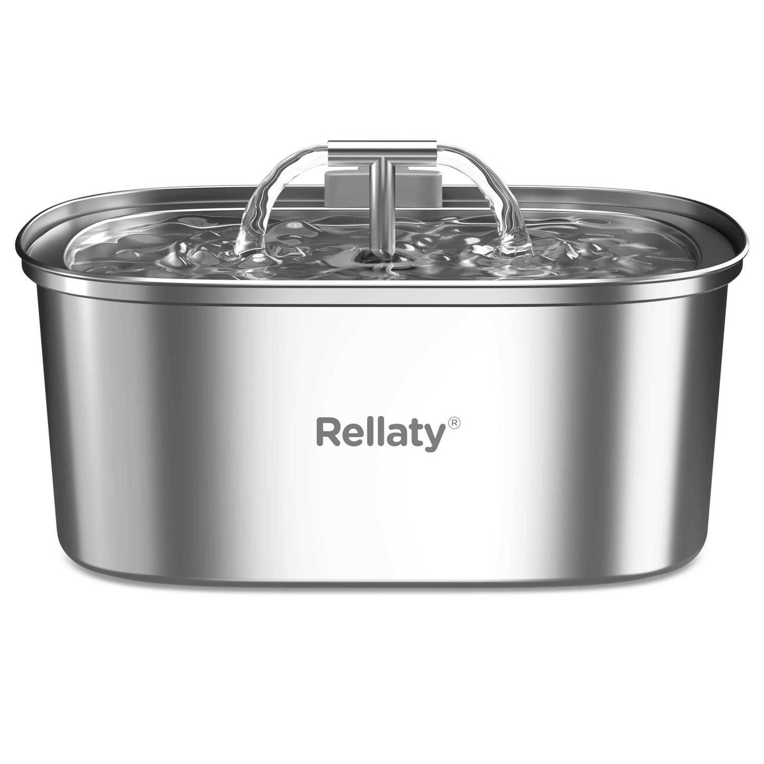 Rellaty Cat Water Fountain Stainless Steel 3.2L/108oz Pet Fountain Water Bowl Dog Drinking Dispenser Cat Feeding & Watering Supplies Animal Metal