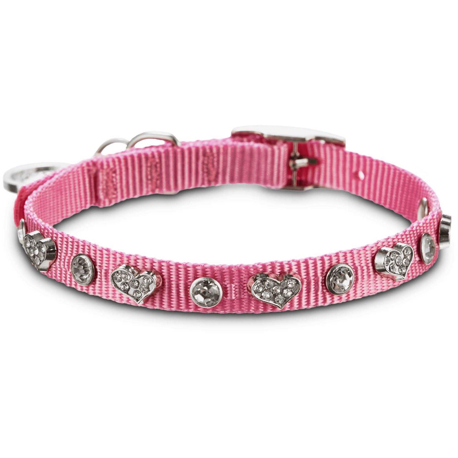 YOULY Pink Heart Bling Dog Collar