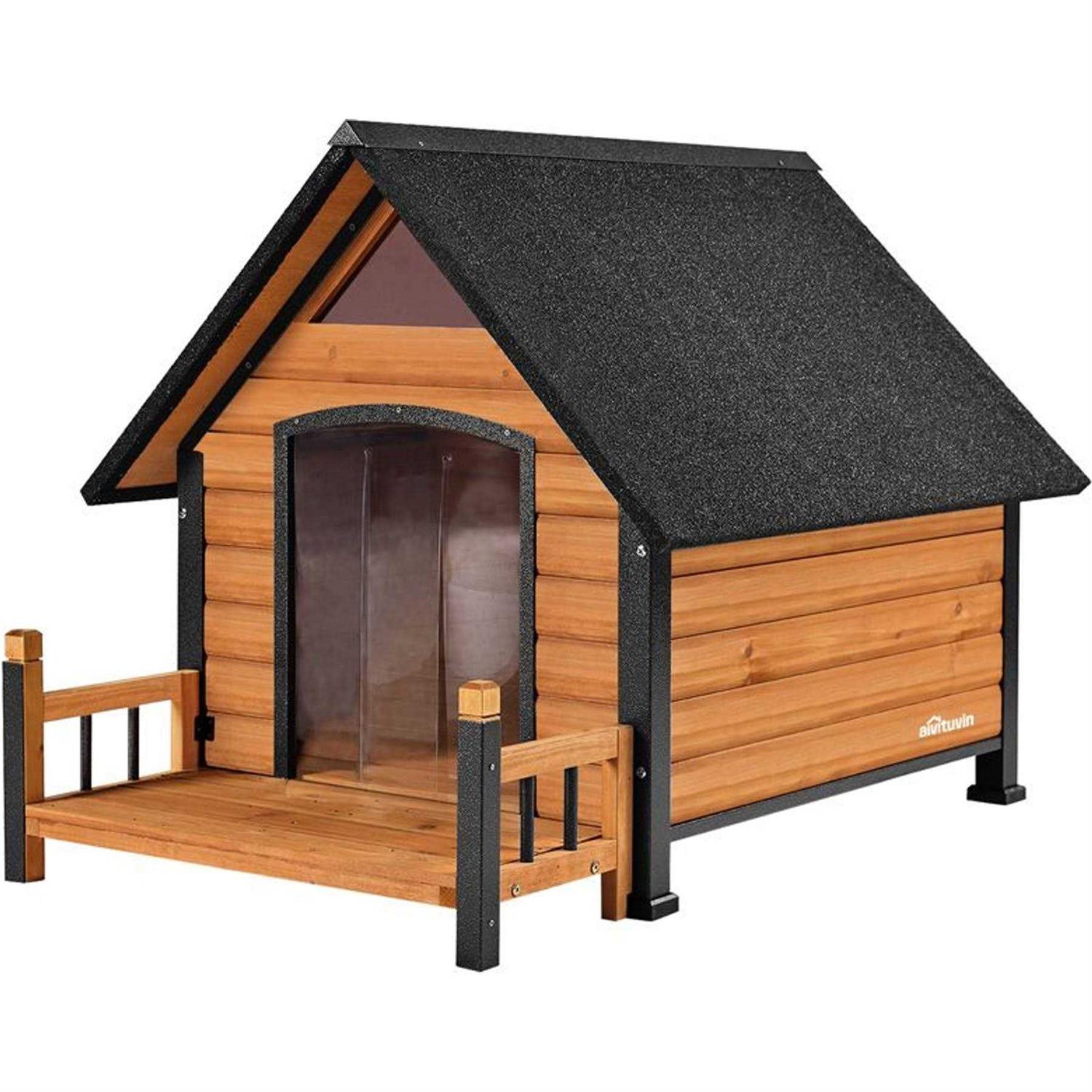 Aivituvin Outdoor Dog House with Porch Strong Iron Frame