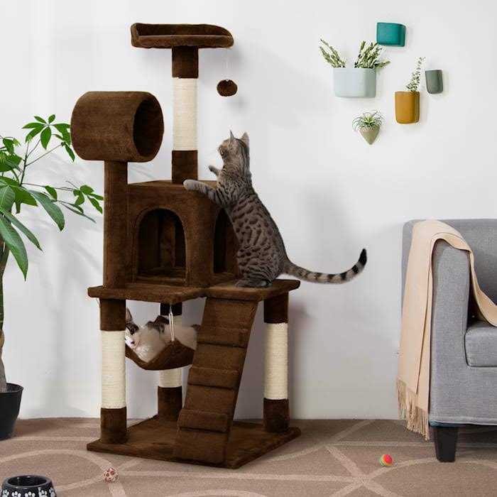 Topeakmart Plush Cat Tree Condo with Hammock Tunnel