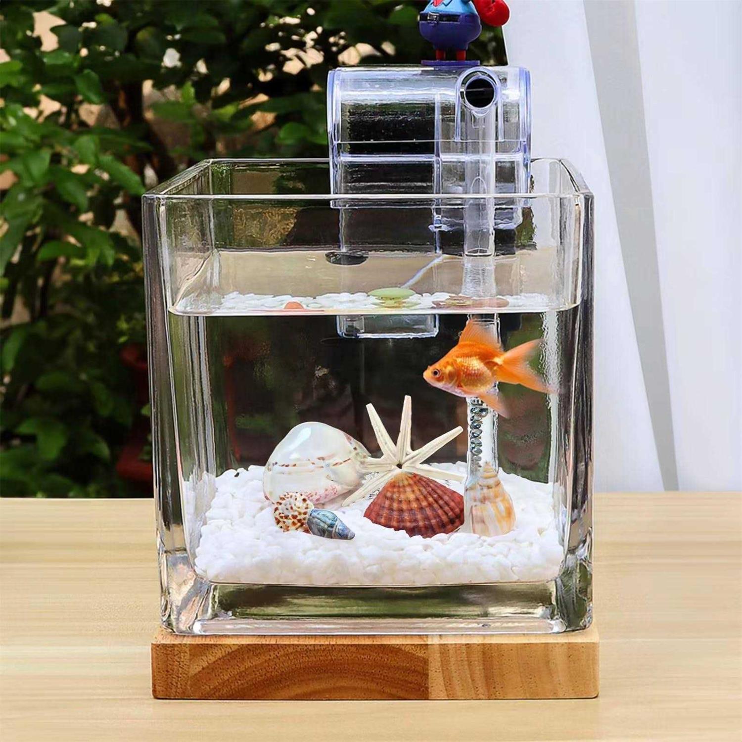 SARUFO 0.81Gallon Fish Tank Kit Desk Aquarium Set Small Glass for Kids Beginner Square Betta