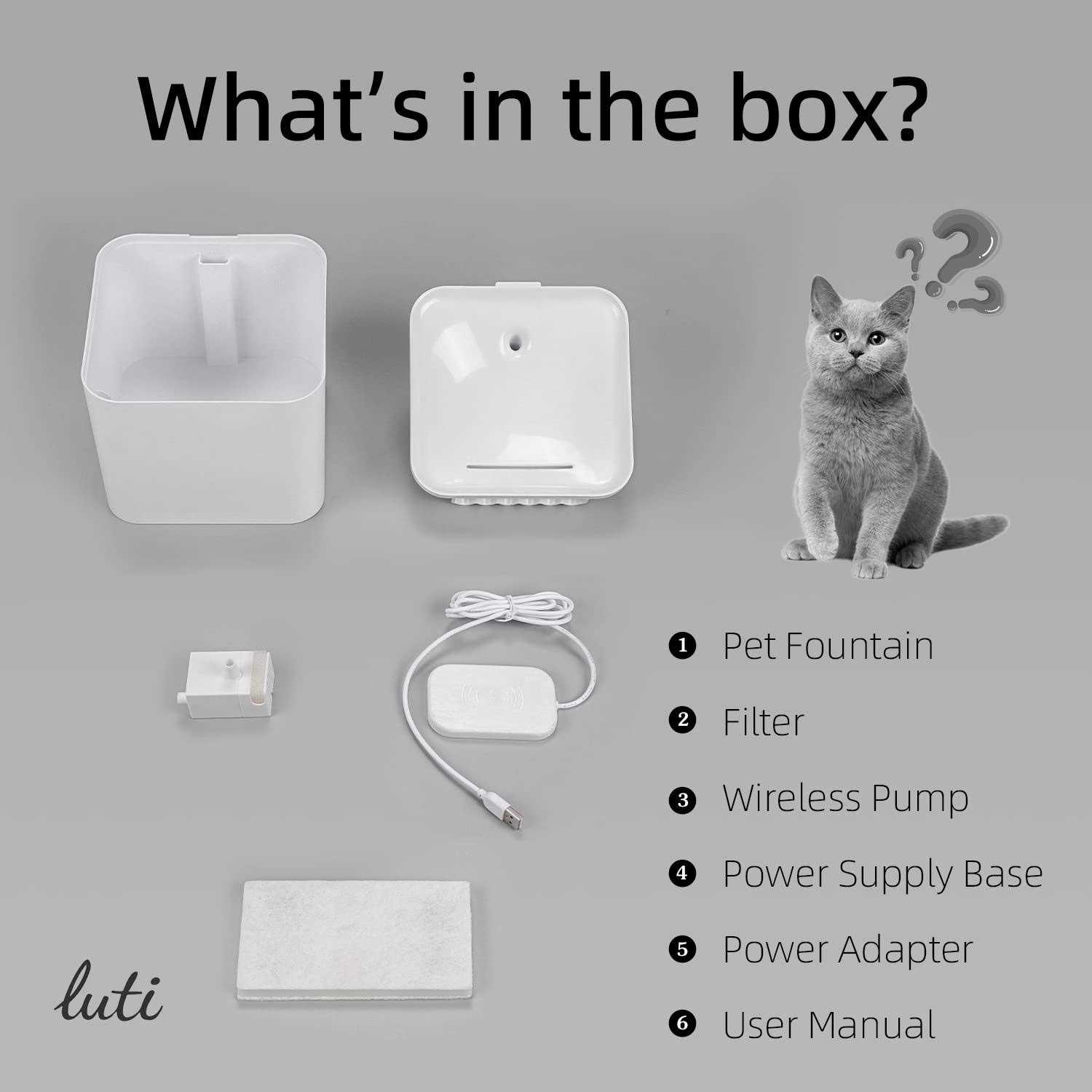 luti cat water fountain wireless,luti pet water fountain for Cats inside with wireless pump,super quiet cat water fountain for cat