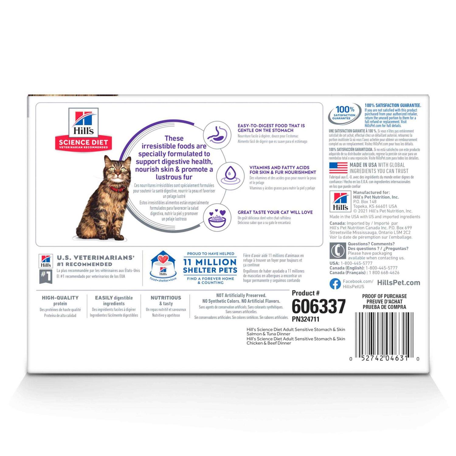 Hill’s Science Diet Adult Sensitive Stomach & Skin Wet Cat Food Pouch Variety Pack