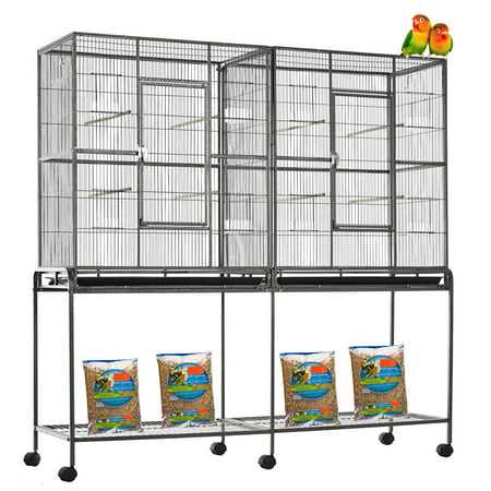 Large Double Flight Bird House Breeder Cage With Center Divider Side Breeding Nest Doors with Removable Rolling Stand Canary Parakeet Cockatiel