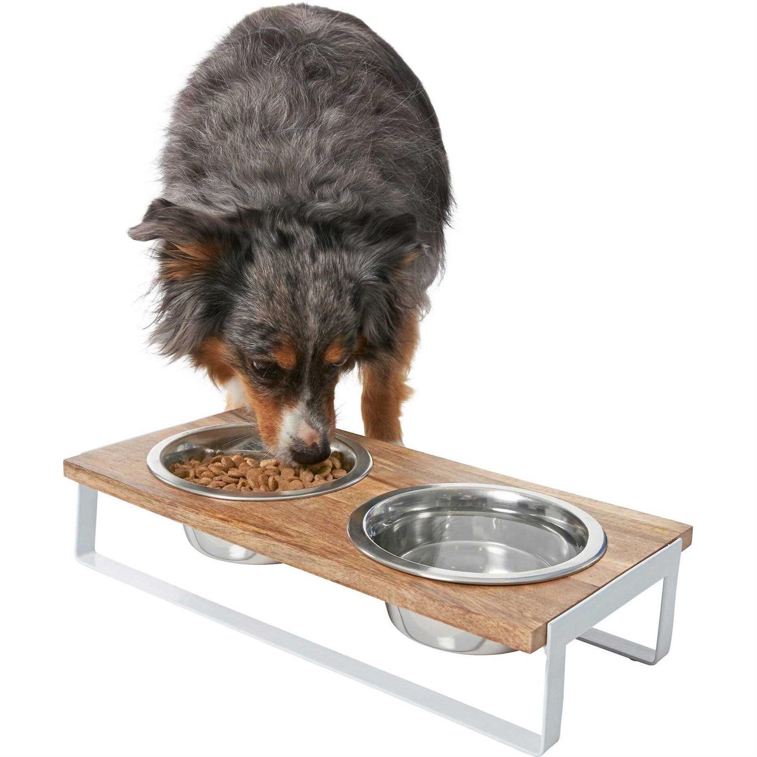Frisco Wooden Bars Dog & Cat Double Bowl Diner