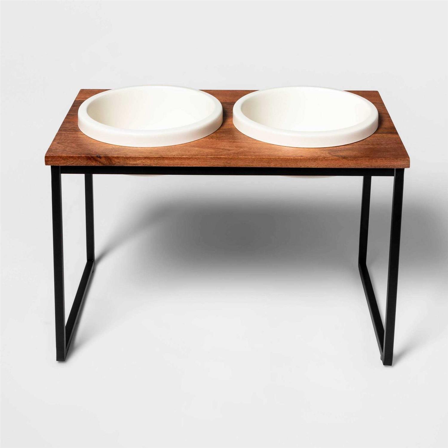 Boots & Barkley Modern Tall Metal Elevated Dog Bowl with Natural Wood Top