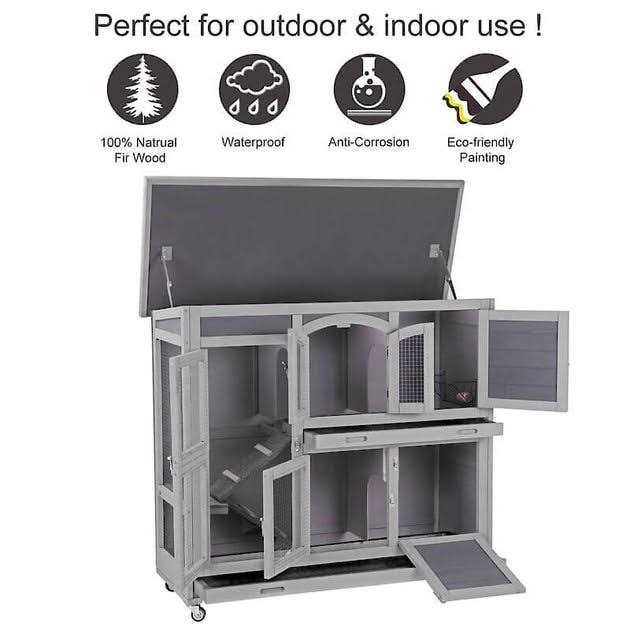 Aivituvin 2 Story Rabbit Hutch on Wheels AIR06-C