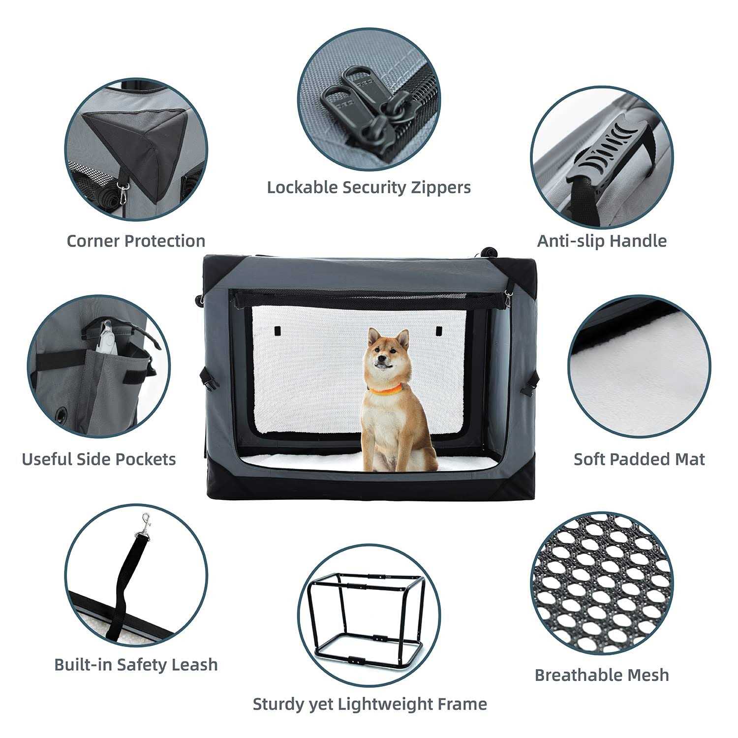 Pettycare Collapsible Dog Crate Dogs 4-Door Foldable Soft Dog Kennel with Chew Proof Mesh Windows