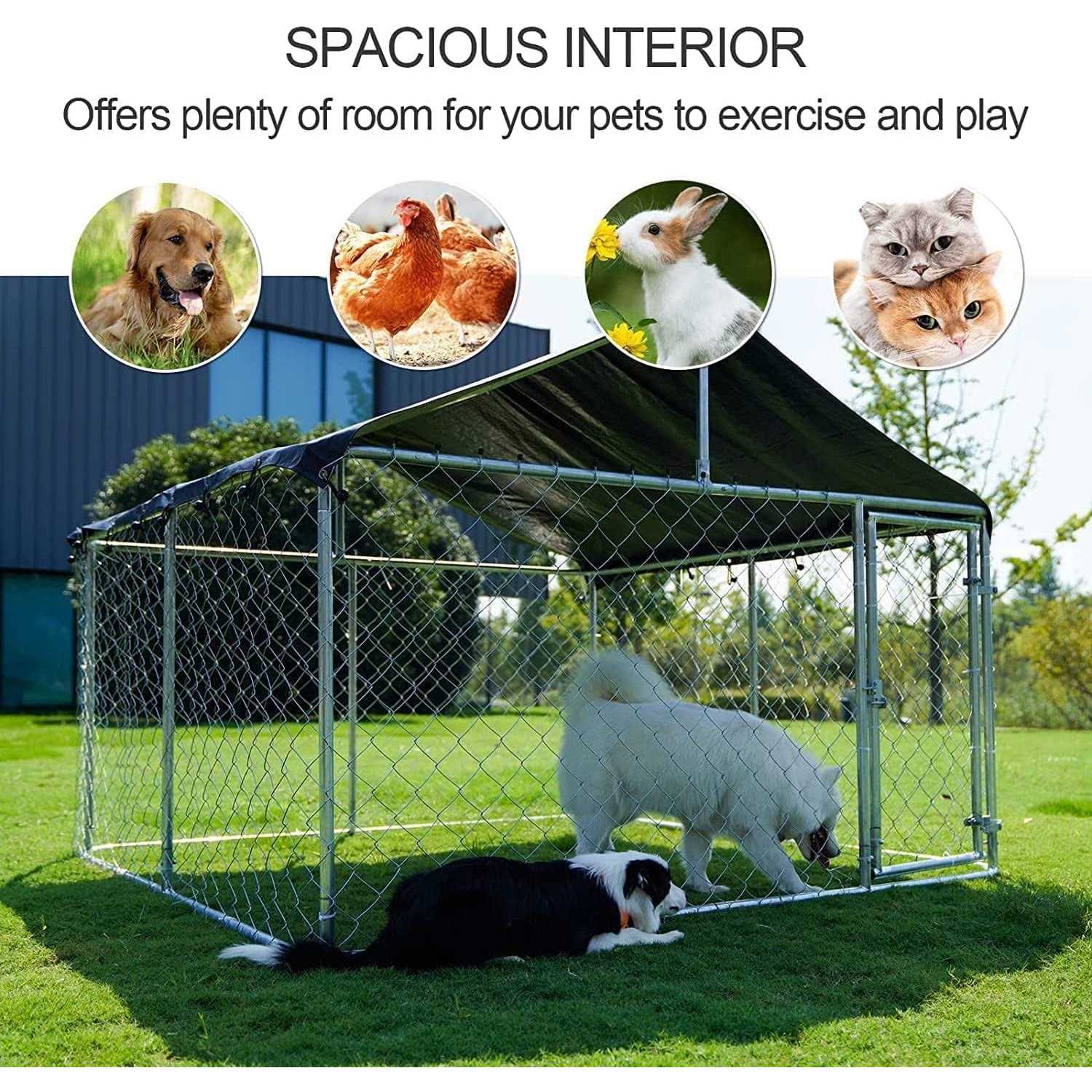 Petony Outdoor Dog Kennel Dog Cage Dog Playpen Dog Fence Chicken Coop Hen House Heavy Duty Pet Playpen with Large Galvanized Chain Link with UV