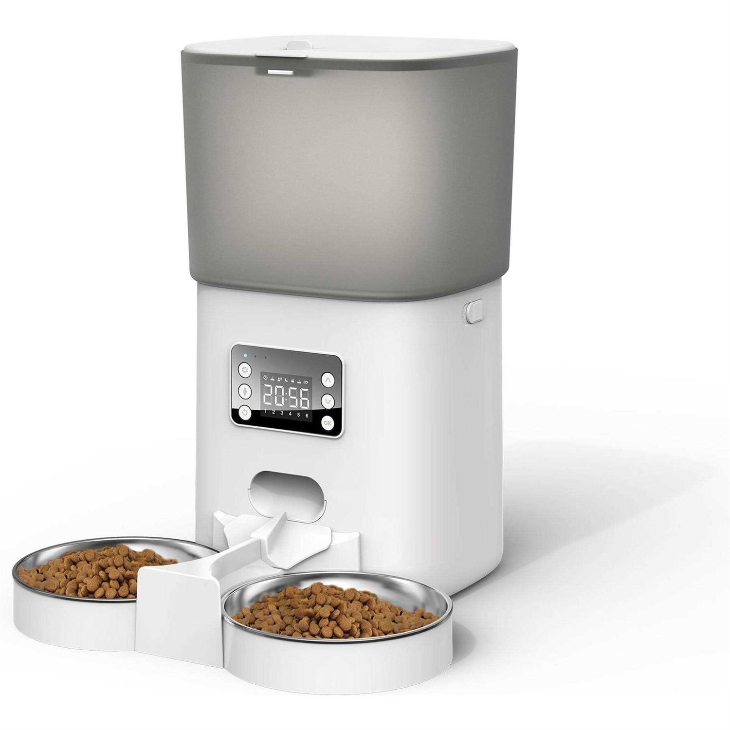 Bueteka Automatic Food Dispenser with Splitter & Stainless Bowls Cat & Dog Feeder