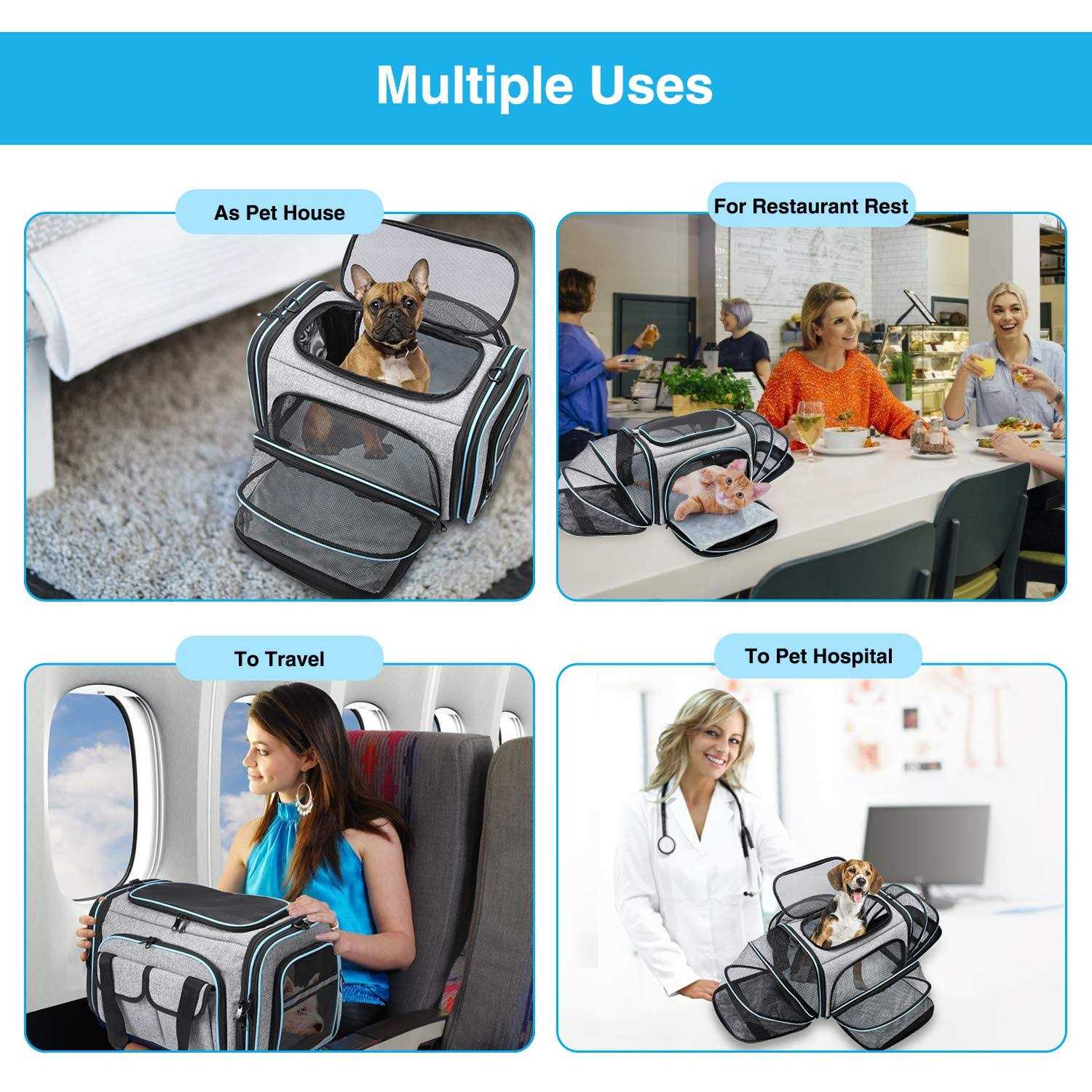 MASKEYON TSA Airline Approved Soft Sided Pet Carrier 4 Expandable Large Travel Carrier Collapsible with 3 Removable Washable