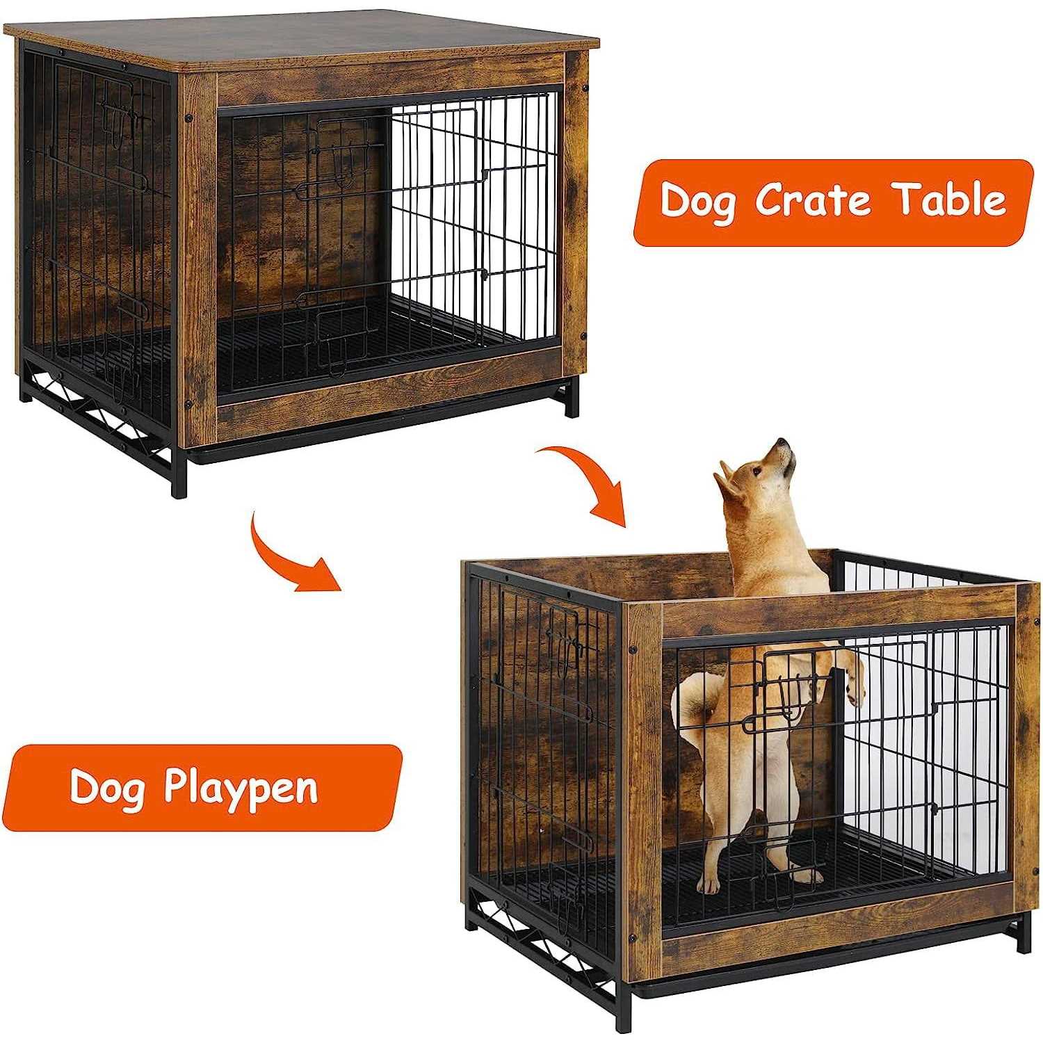 Arlopu Dog Crate Furniture Wooden End Table Indoor Dog Kennel