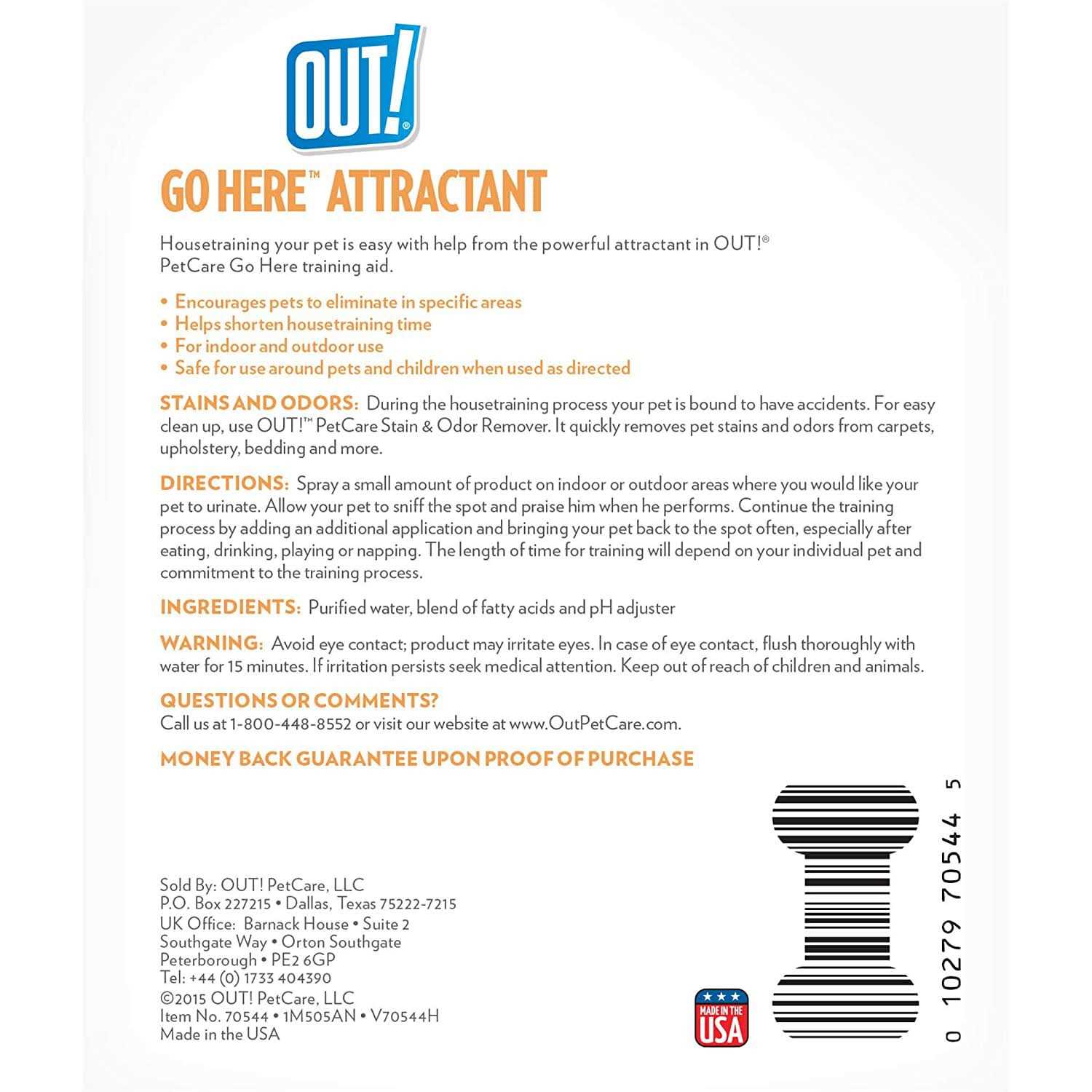 Out! Petcare Go Here Attractant Indoor and Outdoor Dog Training Spray
