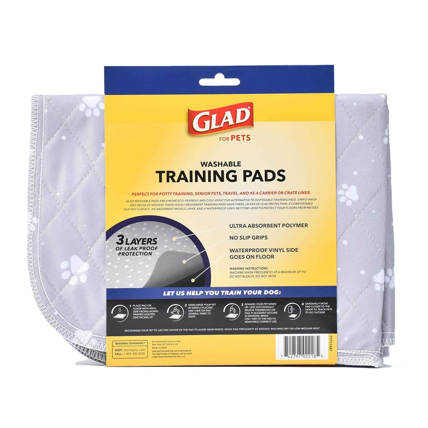Glad for Pets Washable Training Pads Size 2 Pack Gray with Paw Prints