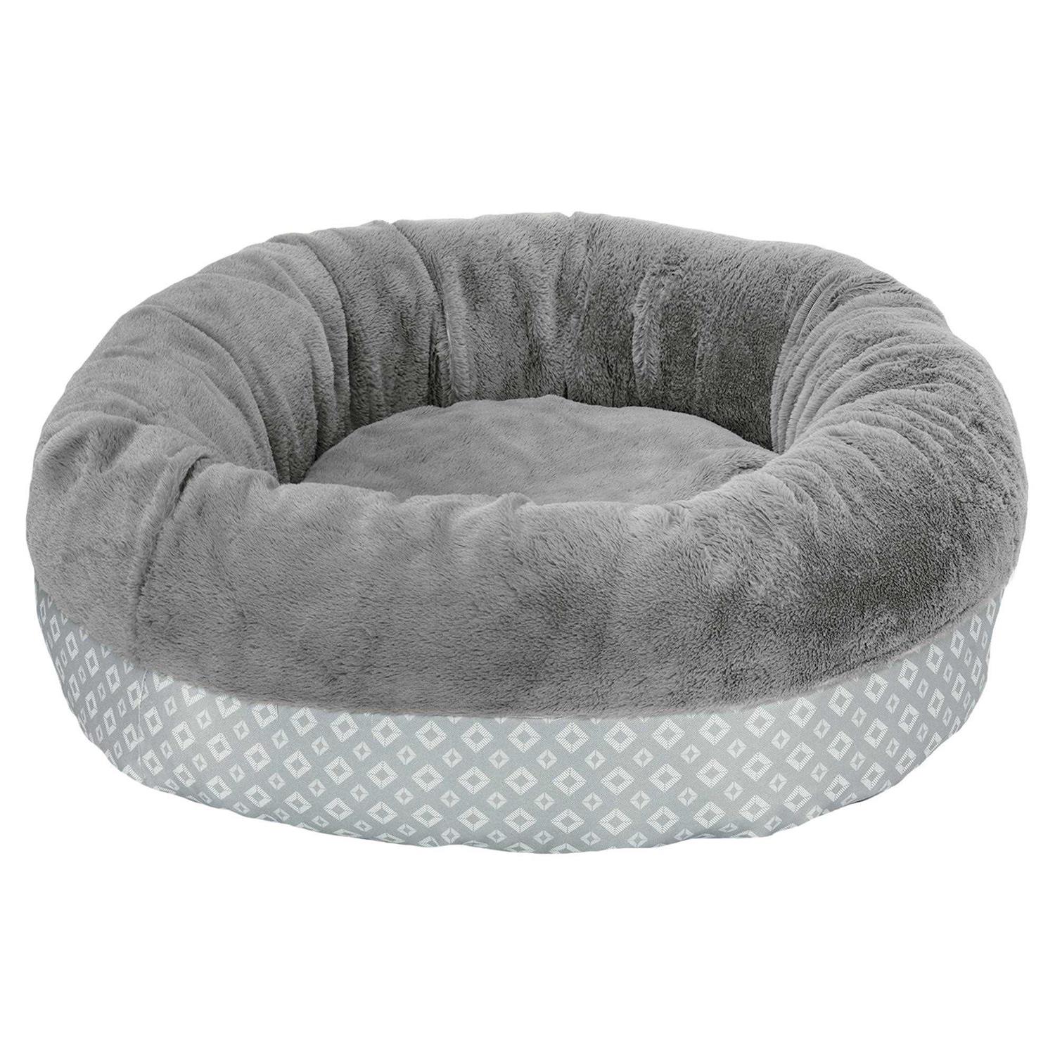 FurHaven Plush & Diamond Print Calming Donut Pet Bed for Dogs & Cats