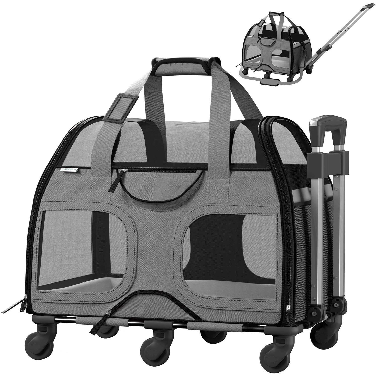 Katziela Luxury Rider Pro Pet Carrier with Removable Wheels and Double Telescopic Handle