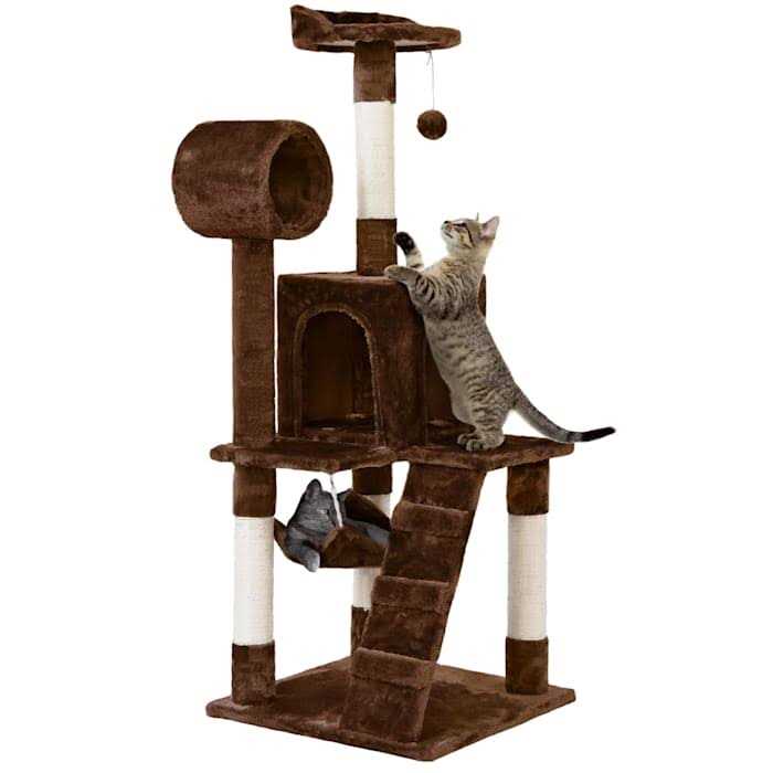 Topeakmart Plush Cat Tree Condo with Hammock Tunnel
