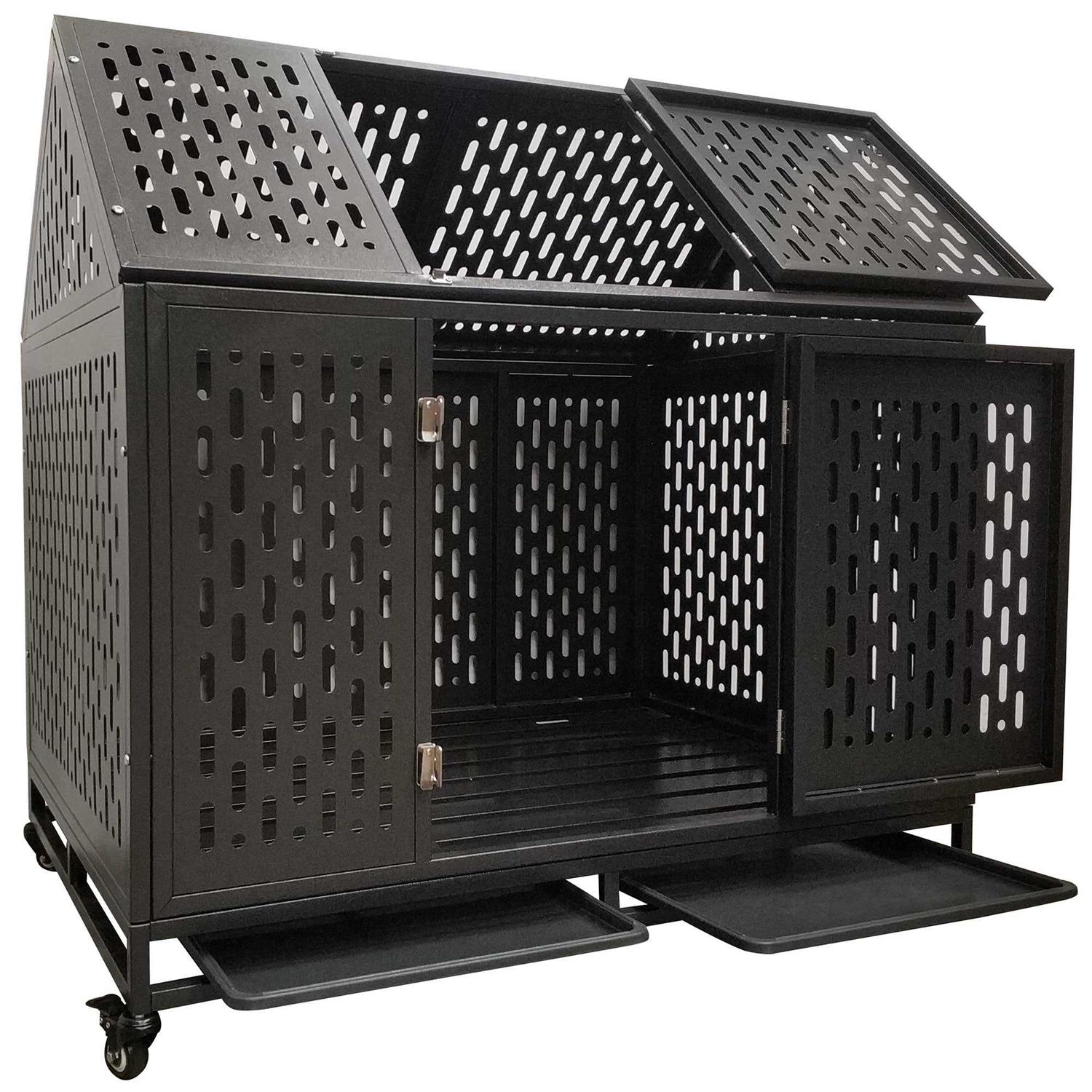 JINTANGLI PET Heavy Duty Dog Crate Cage Kennel, Roof Large Strong Metal Playpen for Large Medium Dogs with Four Sturdy Locks and Four Lockable Wheels