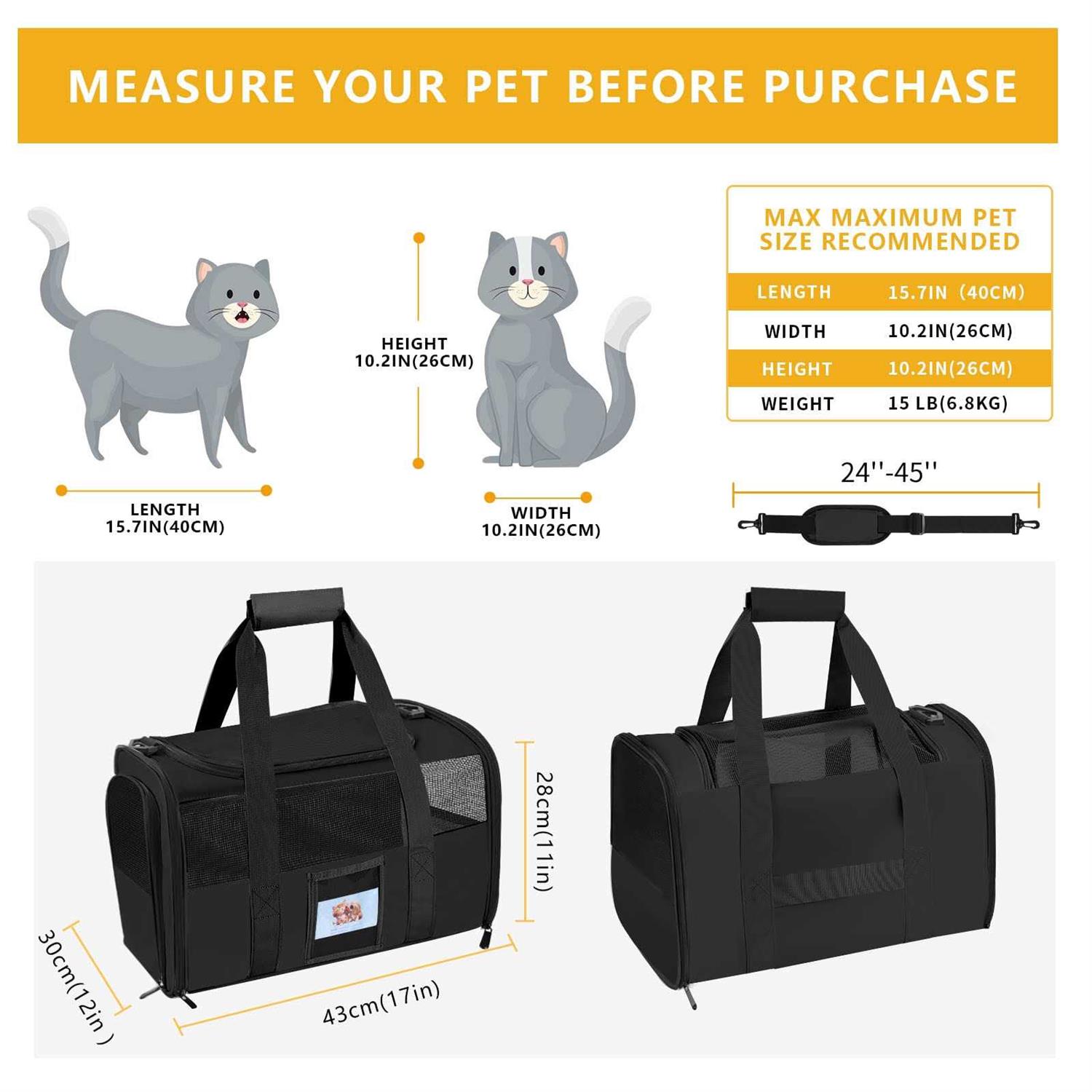Seclato Cat Carrier Dog Pet Carrier Airline Approved for Cat