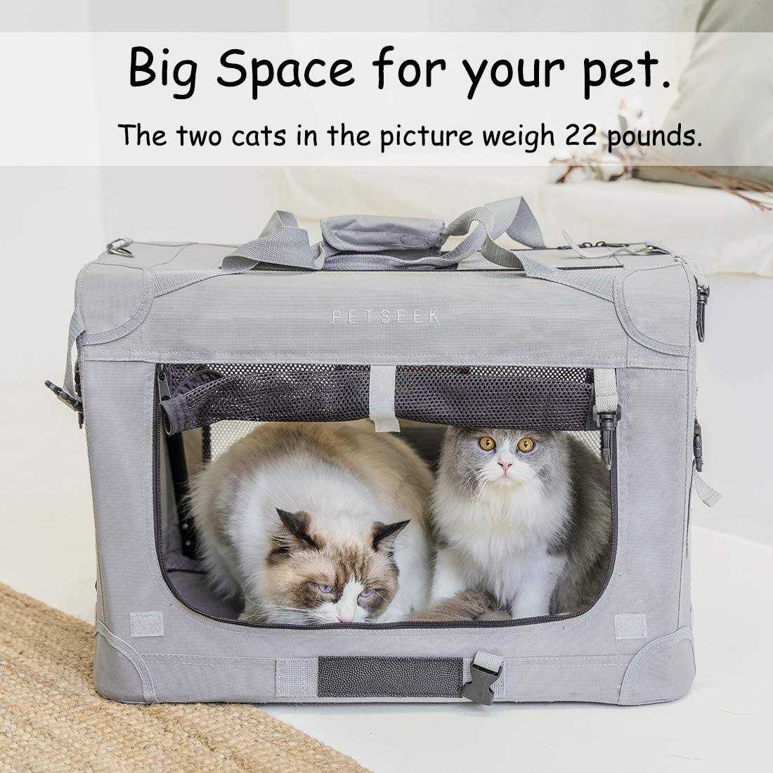 Petseek Extra Large Cat Carrier Soft Sided Folding Small Medium Dog Pet Carrier 24×16.5×16 Travel Collapsible Ventilated Comfortable Design