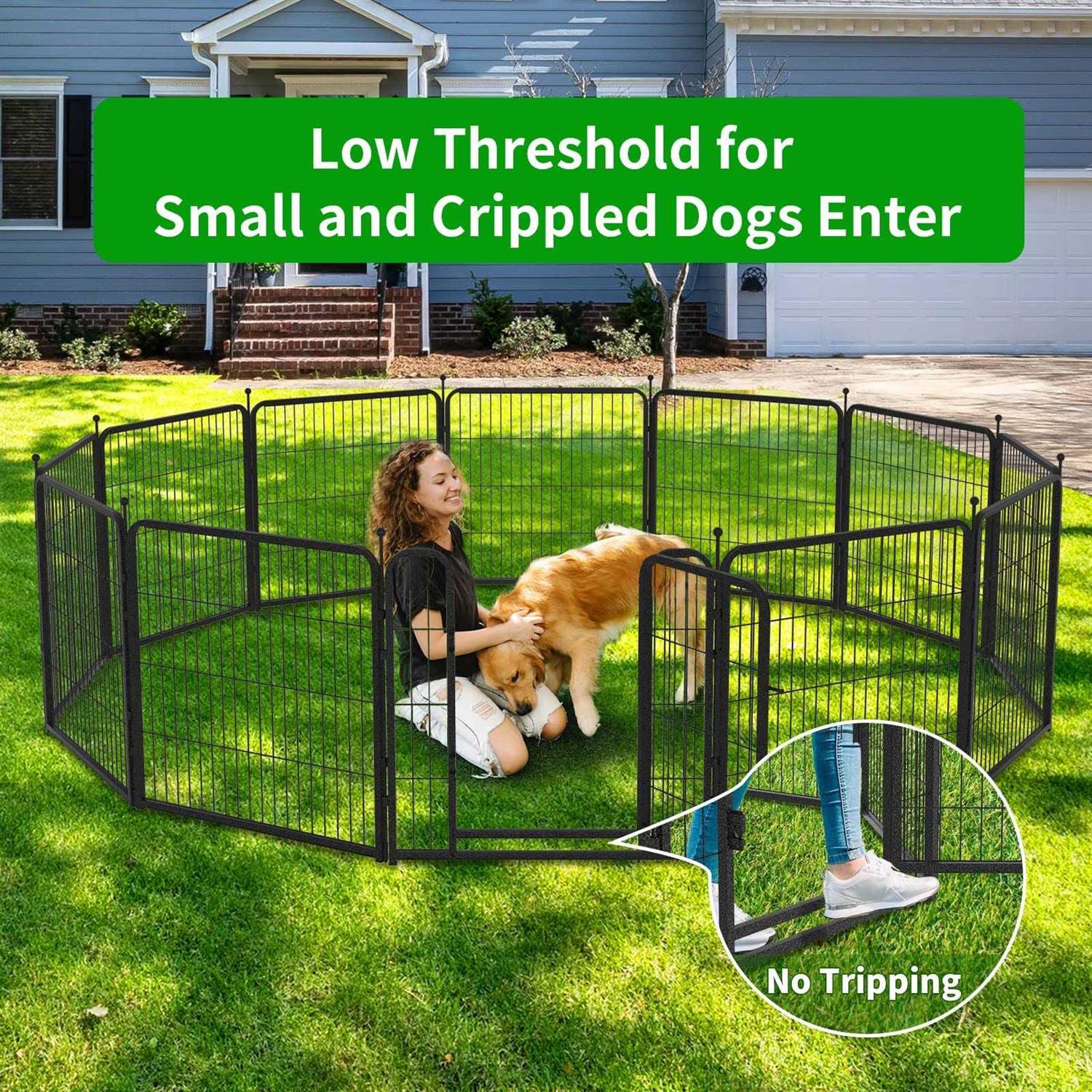 Kfvigoho Dog Playpen Outdoor Panels Heavy Duty Dog Pen Height Puppy Playpen Indoor Anti-Rust Exercise Fence with Doors for Medium/Small Pet