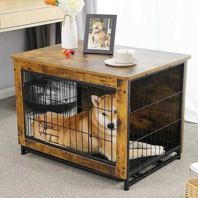 Arlopu Dog Crate Furniture Wooden End Table Indoor Dog Kennel