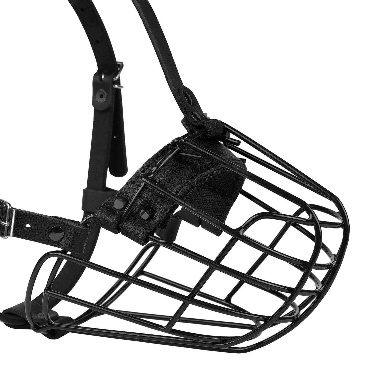 BUDKAS Pitbull Dog Muzzle Metal Mask Amstaff Secure Wire Basket Adjustable Durable Leather Straps for Large Dogs