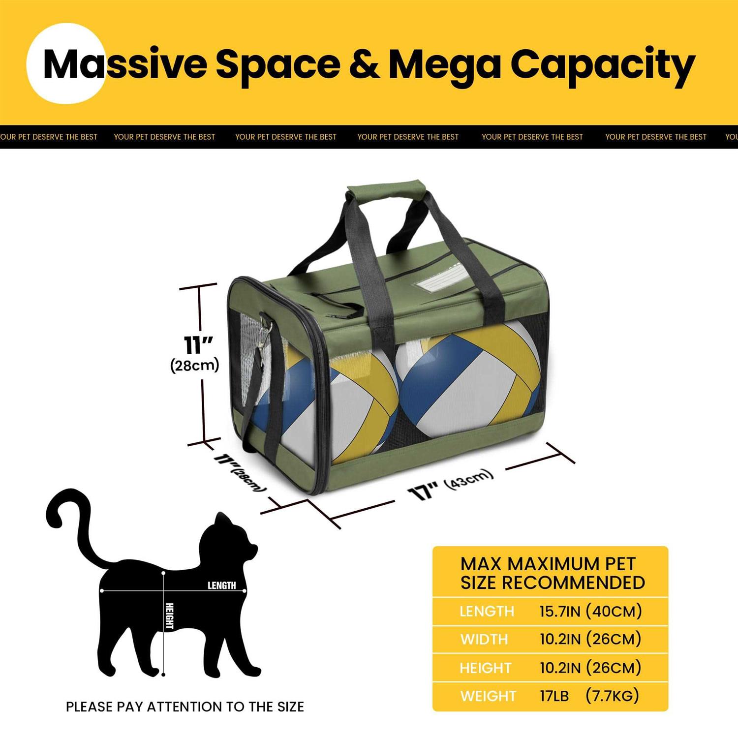 Conlun Cat Carrier Airline Approved Soft-Sided Dog Carrier with Inner Safety Leash