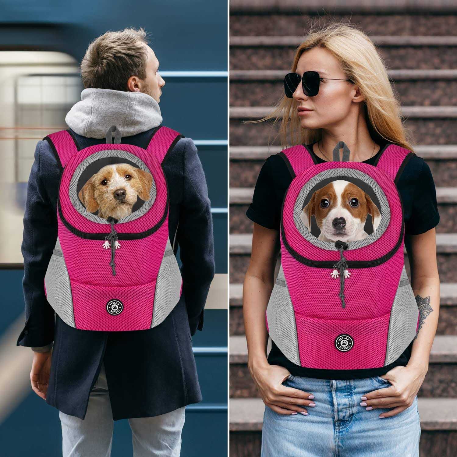YESLAU Dog Backpack Carrier Pet Carrier for Small Medium Dogs Travel Bag Front Pack Breathable Adjustable with Safety Reflective Strips for Hiking