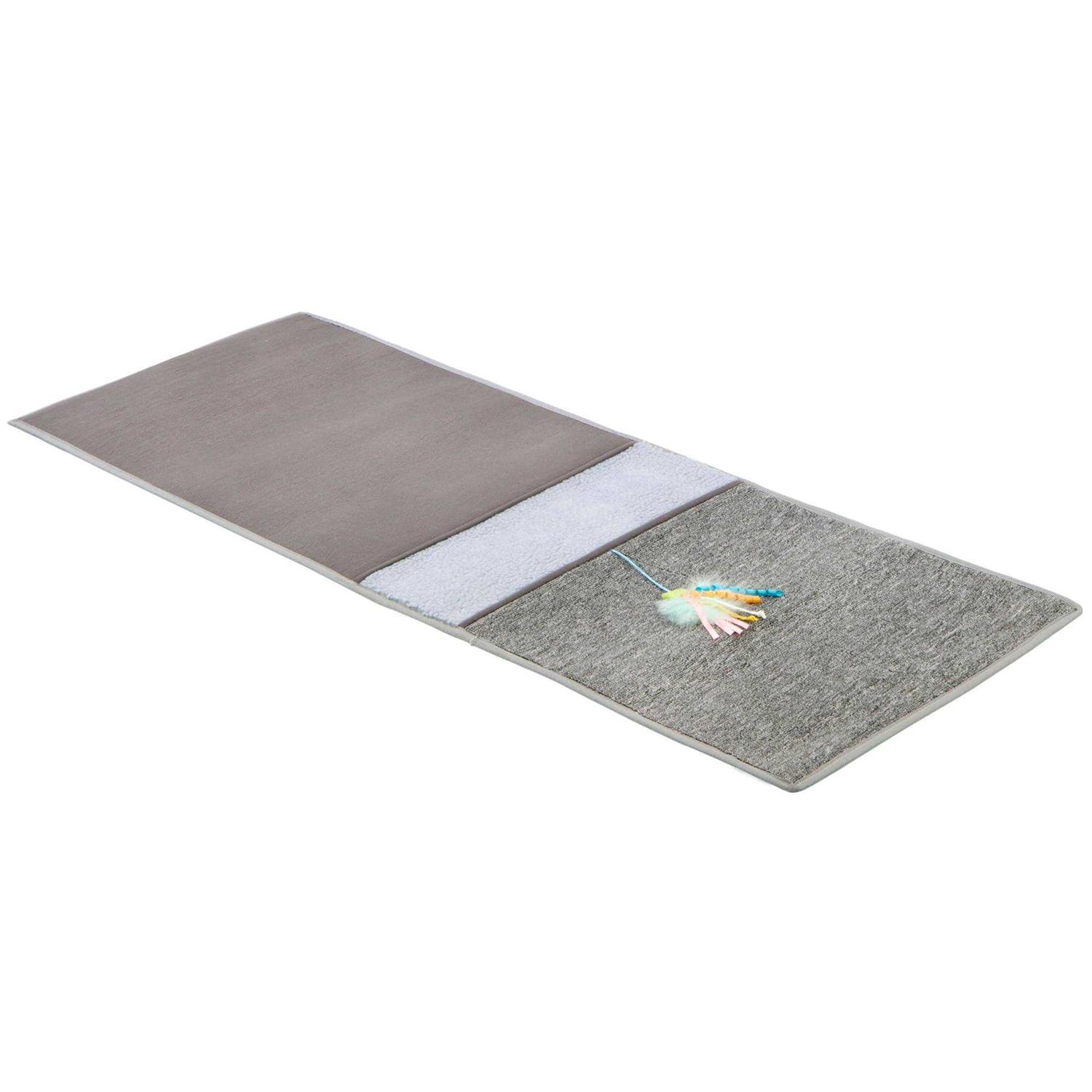 Petlinks Claw Cushion Furniture Protecting Carpet & Sherpa Cat Scratch Mat with Dangling Ribbon Toy