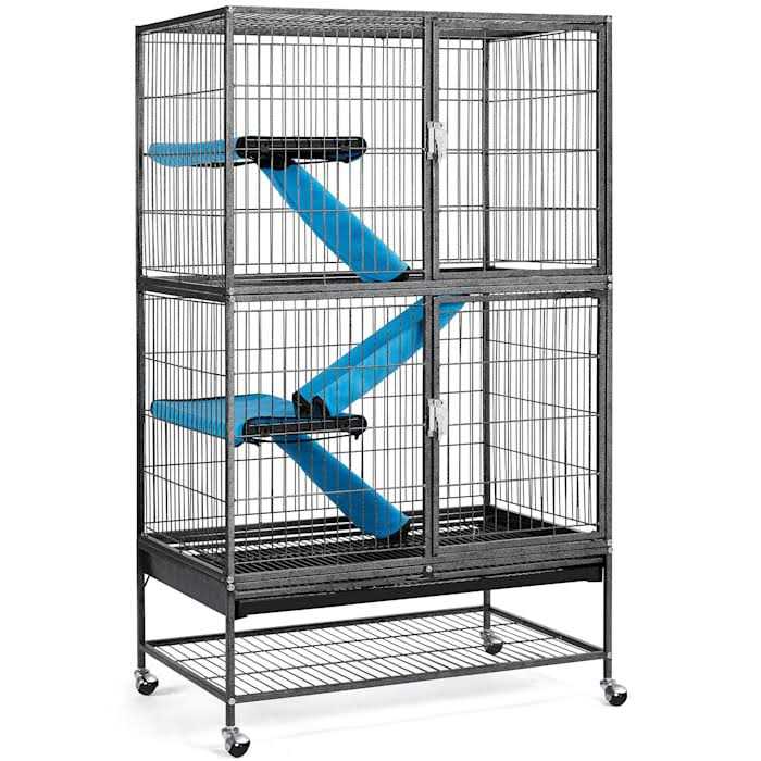 Topeakmart Hammered Black Rolling Metal Small Animal Cage with Removable Ramp