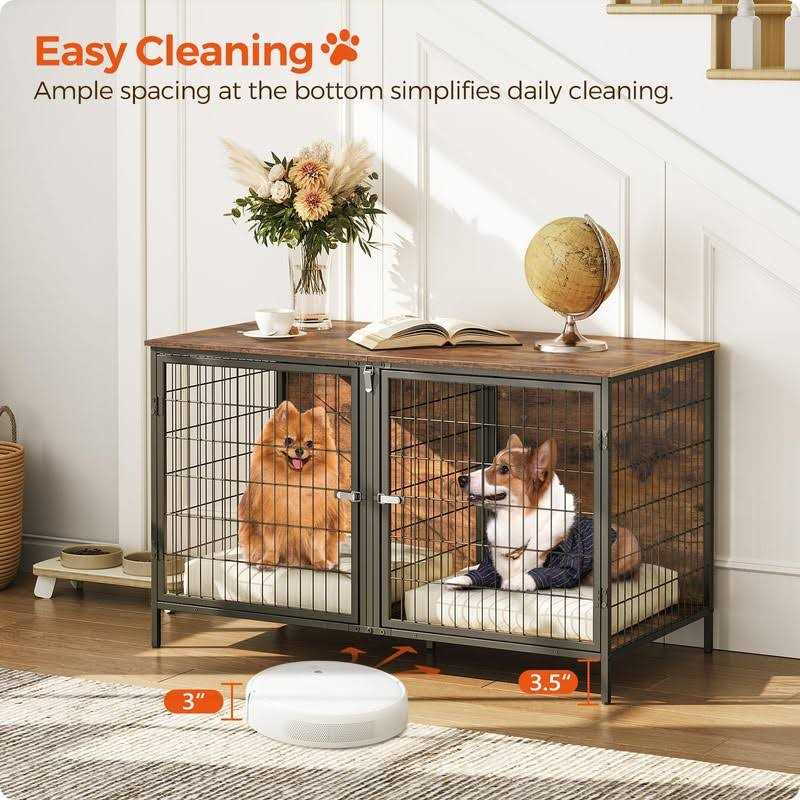 MAHANCRIS Dog Crate Furniture for 2 Dogs 43.3 Dog Kennel with Removable Divider
