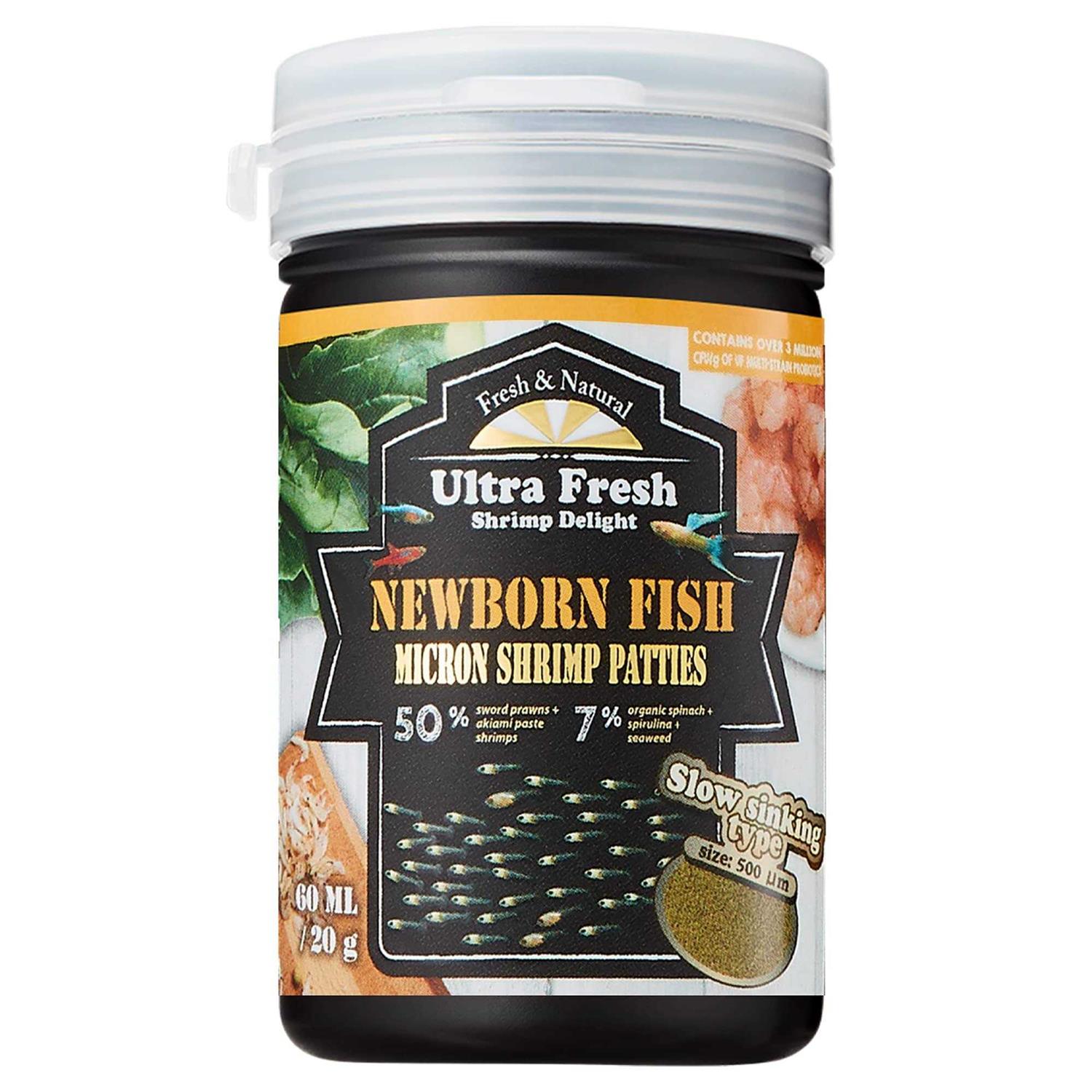 Ultra Fresh Baby Fish Food, 50% Sword Prawns Shrimps, Slow Sinking, Substitute for Baby Brine Shrimp, for Fry’s Health and Cleaner Water