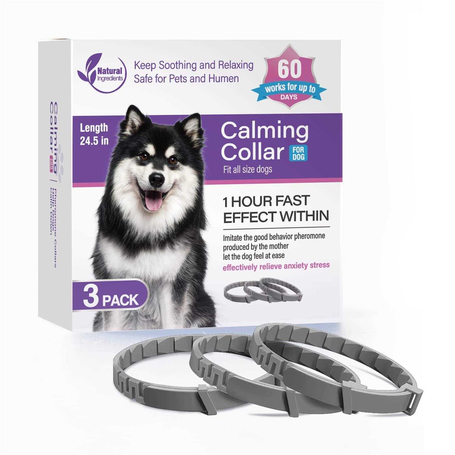 Dogs Calming Pheromones Collar 3 Packs Lasts 60 Days Relieve Reduce Anxiety or Stress 25 Inches Adjustable Relaxing Comfortable Collar Breakaway