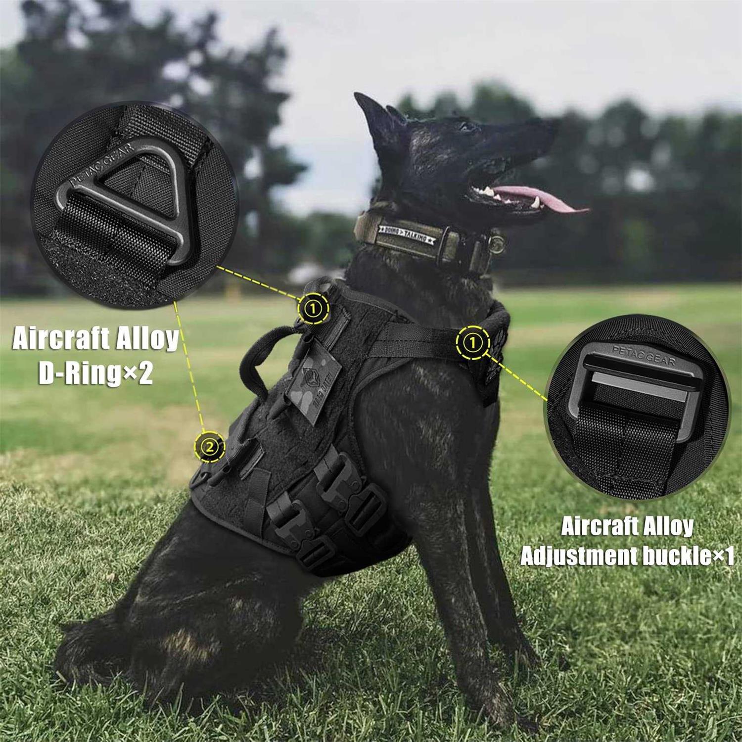 PETAC GEAR Tactical Dog Harness K9 Dog Training Vest Adjustable Padded Police Service Dog Working MOLLE Vests for Large Medium Dogs Mals GSD Lab