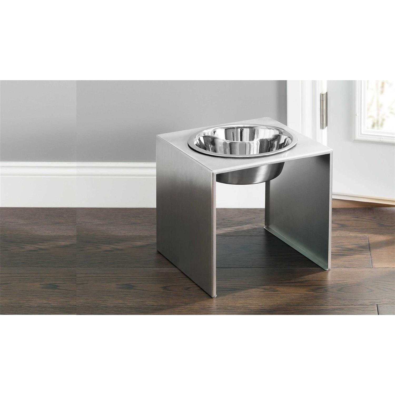 NMN Designs Slate Single Bowl Elevated Diner Tall Raised Dog Feeder Brushed Stainless Small Medium Breeds Pet Feeding