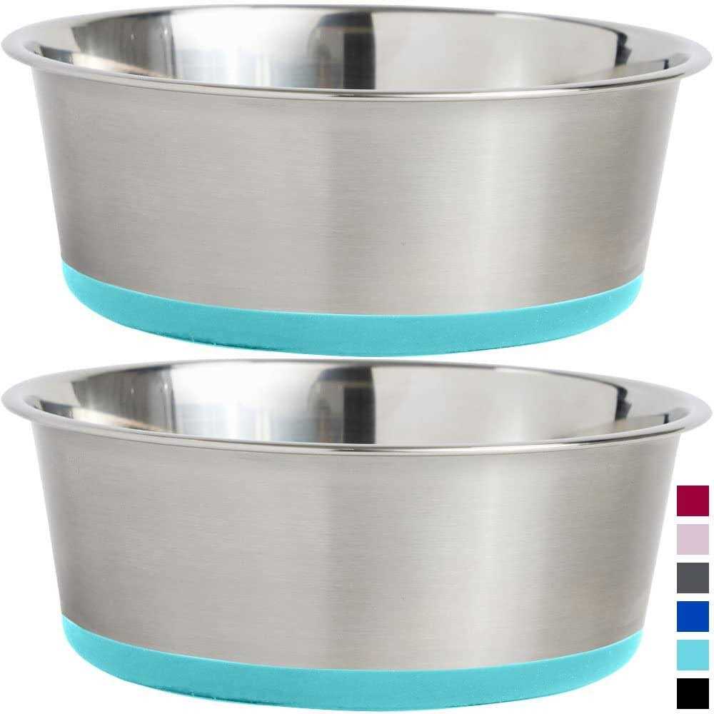 Gorilla Grip Stainless Steel Metal Dog Bowl Set of 2 Rubber Base