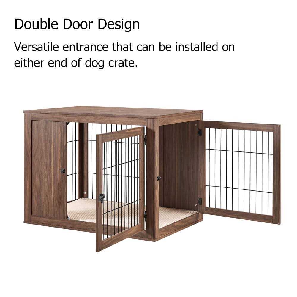 Unipaws Dog Crate End Table with Cushion Wooden Wire Pet Kennels with Double Doors