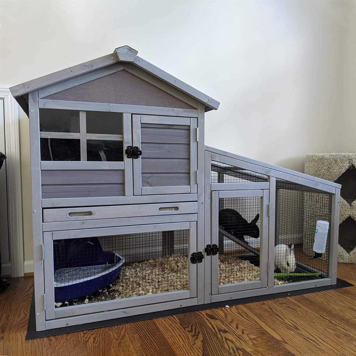 Gutinneen Rabbit House Indoor Outdoor Rabbit Hutch with Ventilation Door,Wooden Bunny cage with No LeakageTray