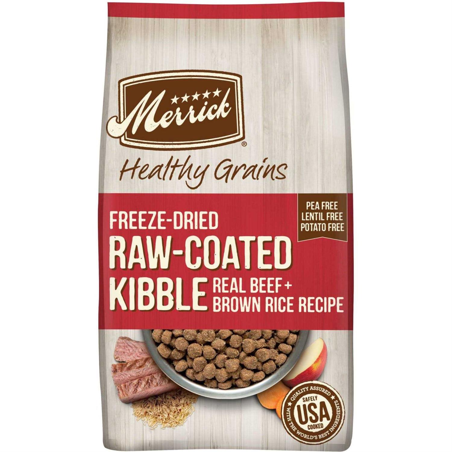 Merrick Healthy Grains Freeze Dried Raw Coated Kibble Dry Dog Food Real and Brown Rice Recipe