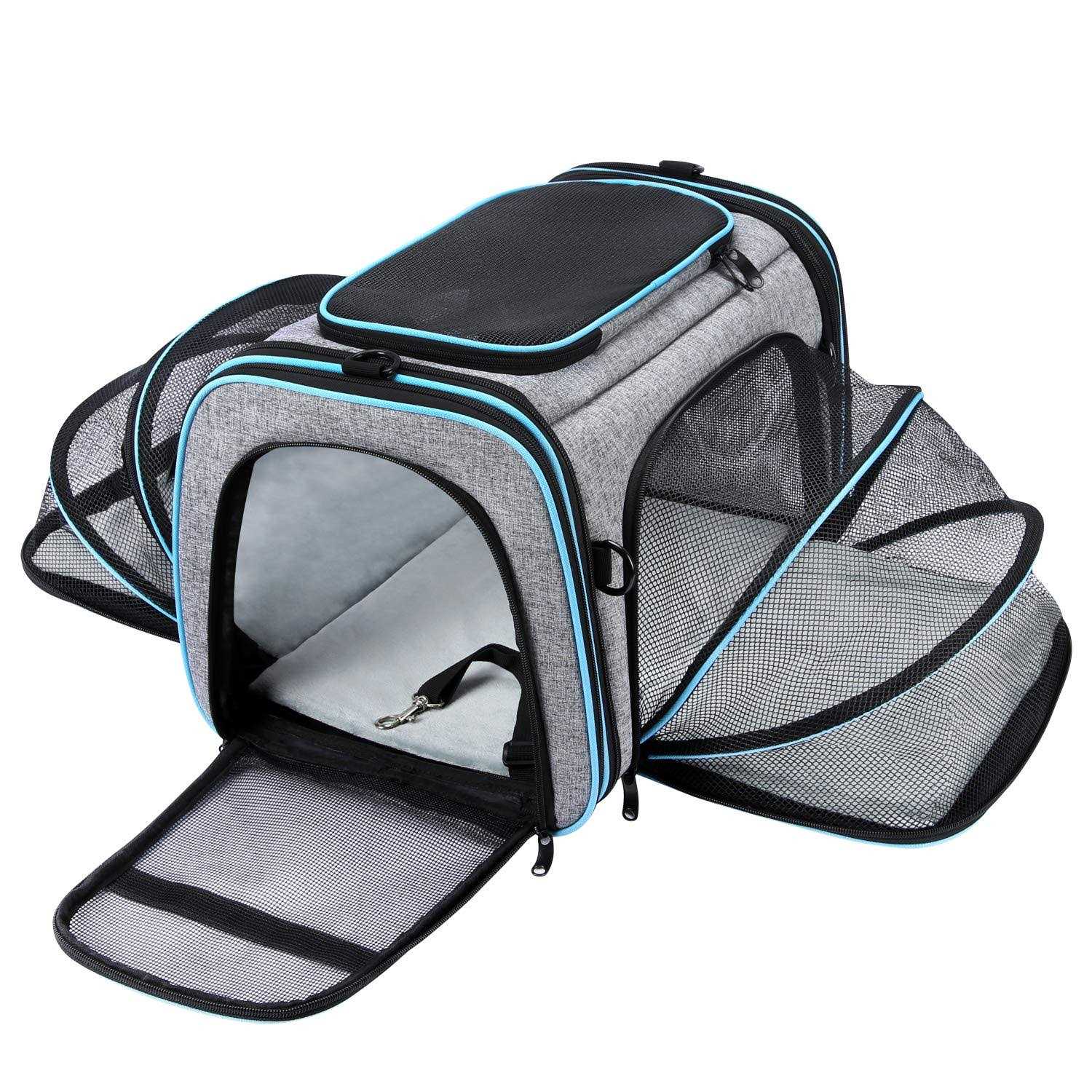 MASKEYON TSA Airline Approved Soft Sided Pet Carrier 4 Expandable Large Travel Carrier Collapsible with 3 Removable Washable