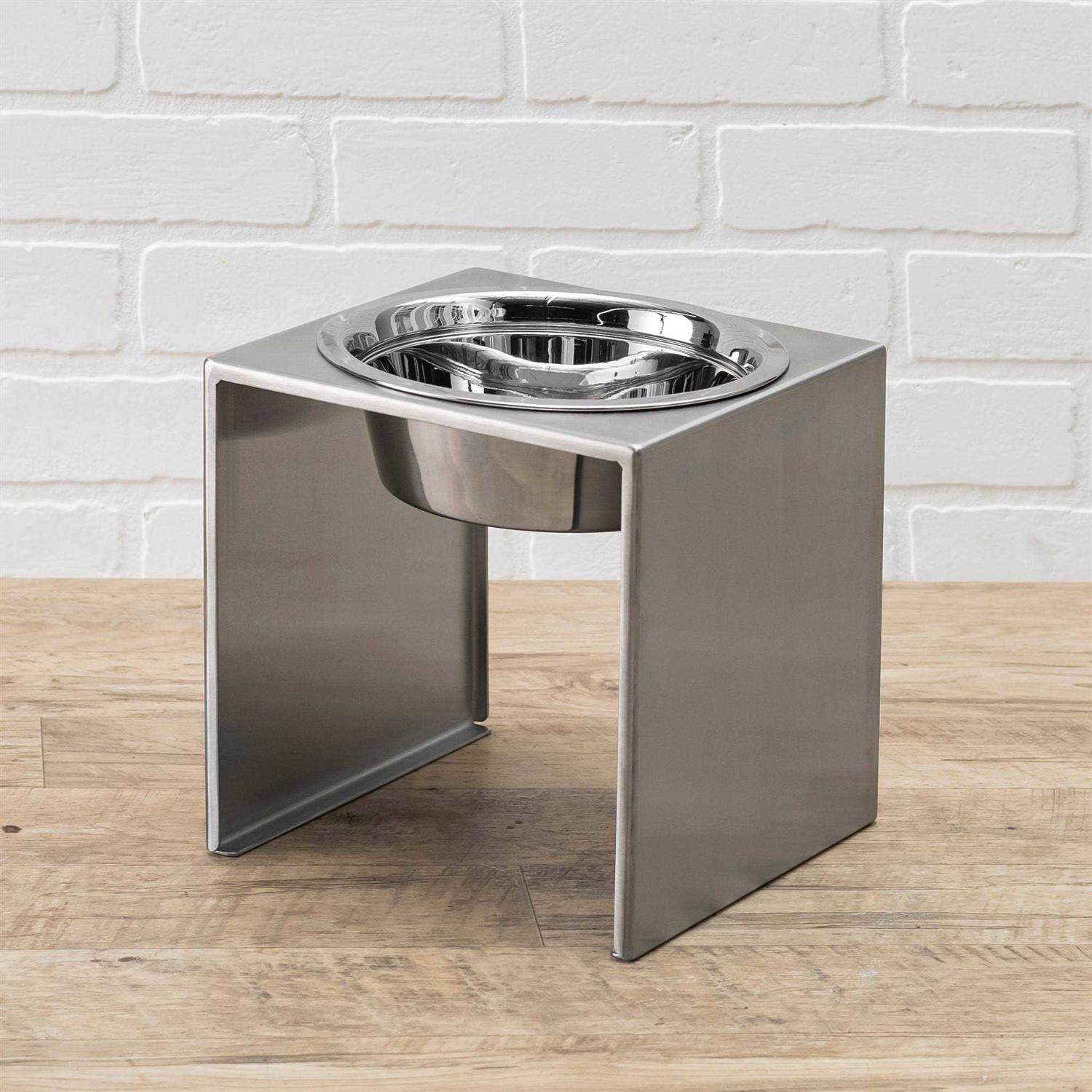 NMN Designs Slate Single Bowl Elevated Diner Tall Raised Dog Feeder Brushed Stainless Small Medium Breeds Pet Feeding