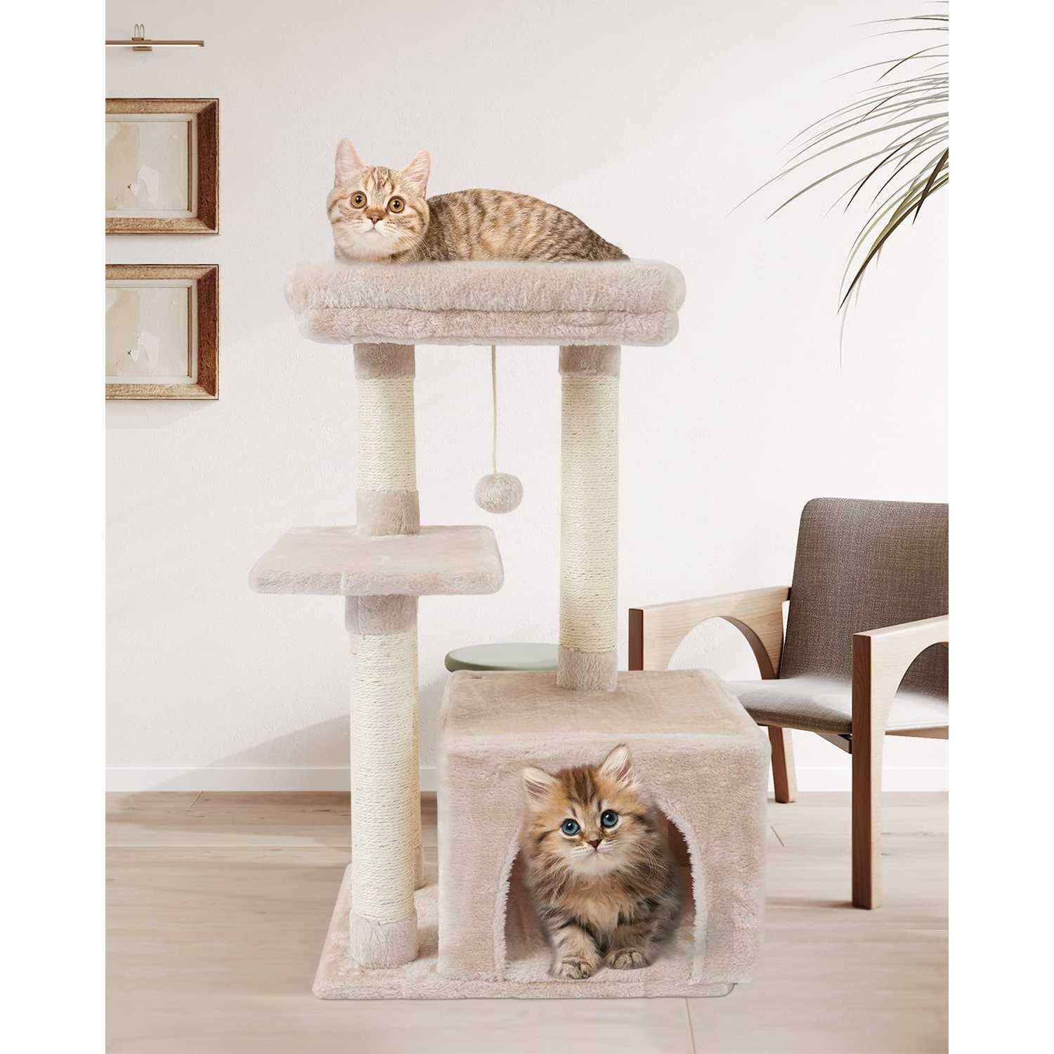 FISH&NAP Cute Cat Tree Kitten Cat Tower for Indoor Cat Condo Sisal Scratching Posts with Jump Platform Cat Furniture Activity Center Play House