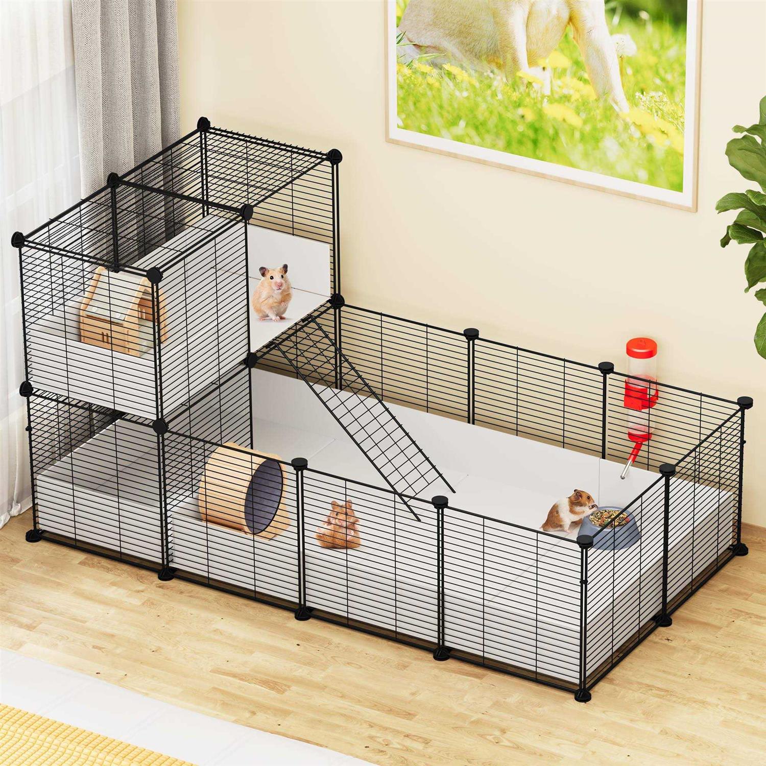 YITAHOME Guinea Pig Cage, Indoor C&C Small Animal Cage with Waterproof Plastic Liner Playpen for Bunny, Chinchilla and Hamster