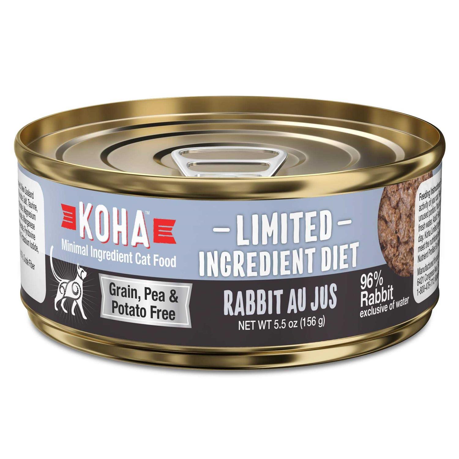 Koha Limited Ingredient Diet Rabbit Pate for Cats Single Meat Wet Cat Food for Sensitive Stomachs