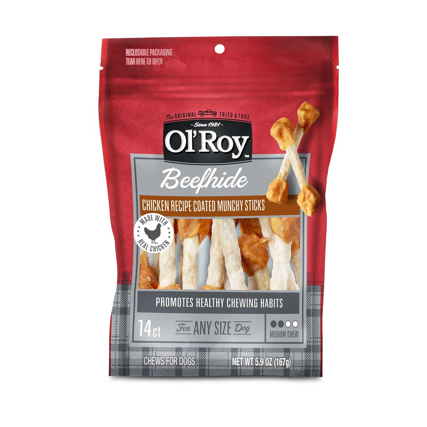 Ol’ Roy Beefhide Coated Munchy Sticks Chicken Recipe Dry Training Treats for Dog