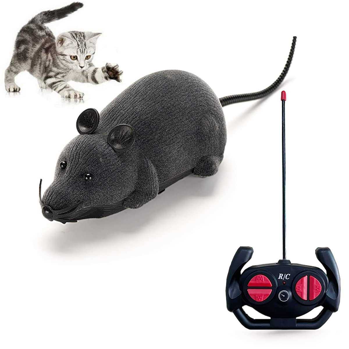 Giveme5 Remote Control Fake Rat Realistic Mouse Cat Toy Mice RC Toy Cat Mice Animal Interactive Toy Figures Cat Running Wheel Wireless Chasing Prank